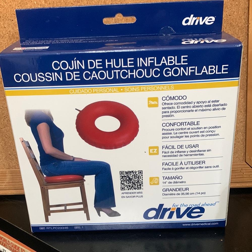 New Inflatable Rubber Cushion 14”Diameter Red Drive Medical Brand